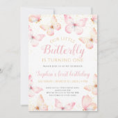 ピンクゴールド リトルバタフライは1歳の誕生日 招待状 (正面)