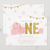 ピンクゴールド リトルパンプキン ファーストバースデー ガール 招待状 (正面/裏面)