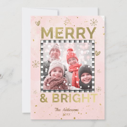 ピンクゴールド MERRY & BRIGHT ホリデー ドゥードル 写真 シーズンカード (正面)
