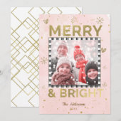 ピンクゴールド MERRY & BRIGHT ホリデー ドゥードル 写真 シーズンカード (正面/裏面)
