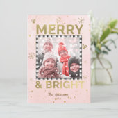 ピンクゴールド MERRY & BRIGHT ホリデー ドゥードル 写真 シーズンカード (スタンド正面)