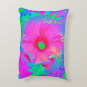 ピンクサイケデリックと赤のハイビスカスの花 アクセントクッション (裏面(縦))