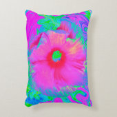 ピンクサイケデリックと赤のハイビスカスの花 アクセントクッション (正面(垂直))
