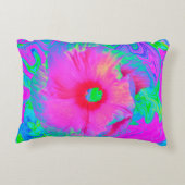 ピンクサイケデリックと赤のハイビスカスの花 アクセントクッション (裏面)