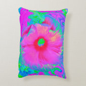 ピンクサイケデリックと赤のハイビスカスの花 アクセントクッション (裏面(縦))