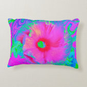 ピンクサイケデリックと赤のハイビスカスの花 アクセントクッション (裏面)