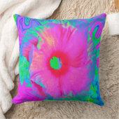 ピンクサイケデリックと赤のハイビスカスの花 クッション (ブランケット)