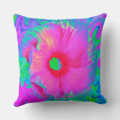 ピンクサイケデリックと赤のハイビスカスの花 クッション (裏面)