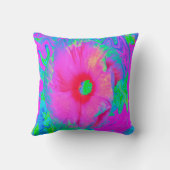 ピンクサイケデリックと赤のハイビスカスの花 クッション (裏面)