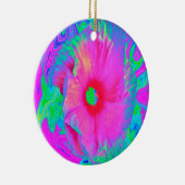 ピンクサイケデリックと赤のハイビスカスの花 セラミックオーナメント (右)