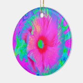 ピンクサイケデリックと赤のハイビスカスの花 セラミックオーナメント (左)