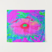 ピンクサイケデリックと赤のハイビスカスの花 タペストリー (正面(横))