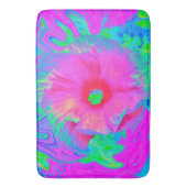 ピンクサイケデリックと赤のハイビスカスの花 バスマット (正面縦)