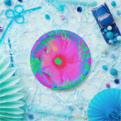 ピンクサイケデリックと赤のハイビスカスの花 ペーパープレート (パーティー)