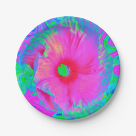 ピンクサイケデリックと赤のハイビスカスの花 ペーパープレート