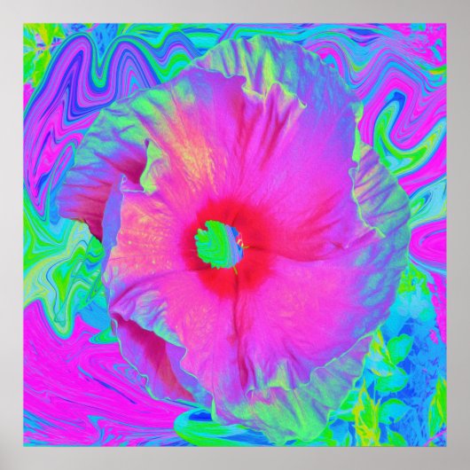 ピンクサイケデリックと赤のハイビスカスの花 ポスター (正面)