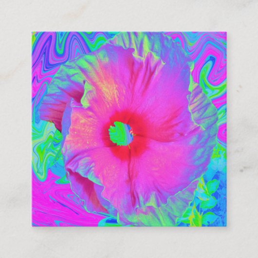ピンクサイケデリックと赤のハイビスカスの花 紹介カード (正面)