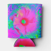 ピンクサイケデリックと赤のハイビスカスの花 缶クーラー (正面)