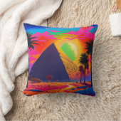 ピンクサイケデリックオレンジエジプトピラミッド クッション (ブランケット)