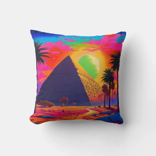 ピンクサイケデリックオレンジエジプトピラミッド クッション (正面)