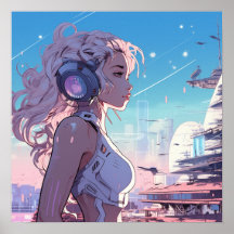 ピンクサイバーガール – マンガスタイルポスター