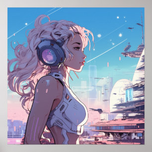 ピンクサイバーガール – マンガスタイルポスター ポスター