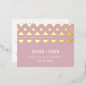 ピンクサウスウェスト結婚グリームの回答 箔招待状ポストカード (正面/裏面)