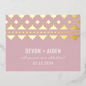 ピンクサウスウェスト結婚グリームの回答 箔招待状ポストカード (正面)