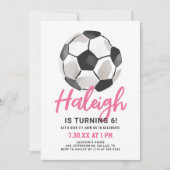 ピンクサッカーガール誕生日招待状 招待状 (正面)