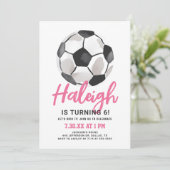 ピンクサッカーガール誕生日招待状 招待状 (スタンド正面)