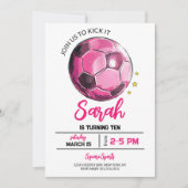 ピンクサッカーガール誕生日招待状 招待状 (正面)