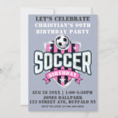 ピンクサッカーテーマバースデーパーティ招待状 (正面)