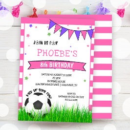 ピンクサッカーボールガールズ誕生日招待状 招待状