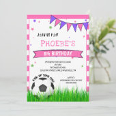 ピンクサッカーボールガールズ誕生日招待状 招待状 (スタンド正面)
