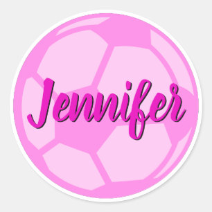 ピンクサッカーボール名前をカスタムする ラウンドシール
