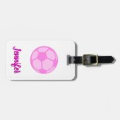 ピンクサッカーボール名前をカスタムする ラゲッジタグ (正面横)