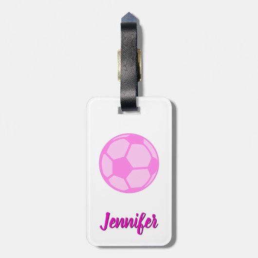 ピンクサッカーボール名前をカスタムする ラゲッジタグ (裏面縦)