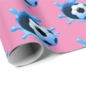 ピンクサッカーボール誕生日包装紙 ラッピングペーパー (ロールコーナー)