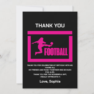 ピンクサッカー選手ガール、誕生日ガールチーム サンキューカード