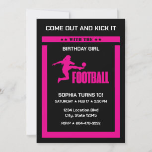 ピンクサッカー選手ガール、誕生日ガールチーム 招待状
