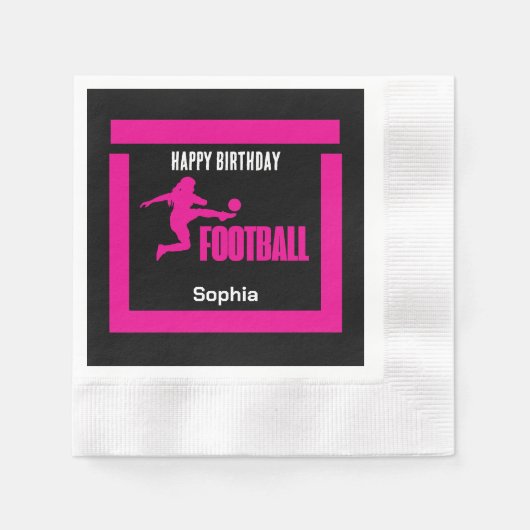 ピンクサッカー選手ガール、誕生日ガールチーム 縁ありカクテルナプキン (正面)