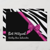 ピンクサテンとストライプバルミツワー 招待状 (正面/裏面)