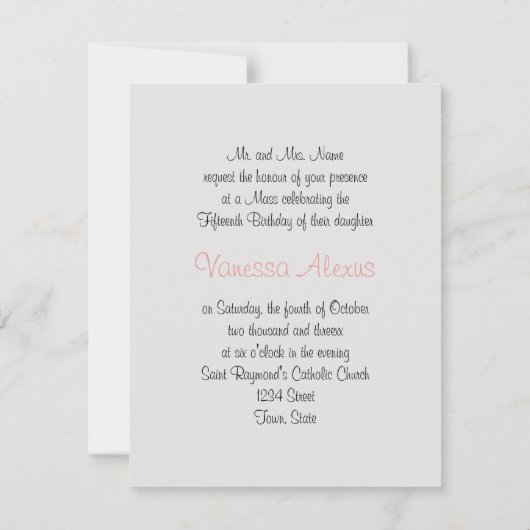 ピンクサテンと金ゴールド、キンセアニェラ招待状 招待状 (裏面)