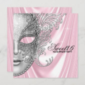 ピンクサテンスイート16マスカレードパーティー 招待状 (正面/裏面)