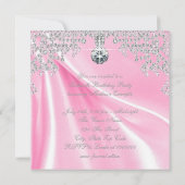ピンクサテンダイアモンズピンクスウィート16誕生日パーティー 招待状 (裏面)