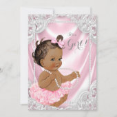 ピンクサテンパールエスニックガールベビーシャワー 招待状 (正面)