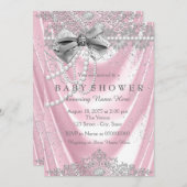 ピンクサテンパールガーリーベビーシャワー 招待状 (正面/裏面)