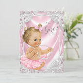 ピンクサテンパールベビーガールシャワー 招待状 (スタンド正面)