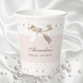 ピンクサテンボウホワイトヴィンテージレースブライダルシャワー 紙コップ