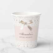 ピンクサテンボウホワイトヴィンテージレースブライダルシャワー 紙コップ (正面)